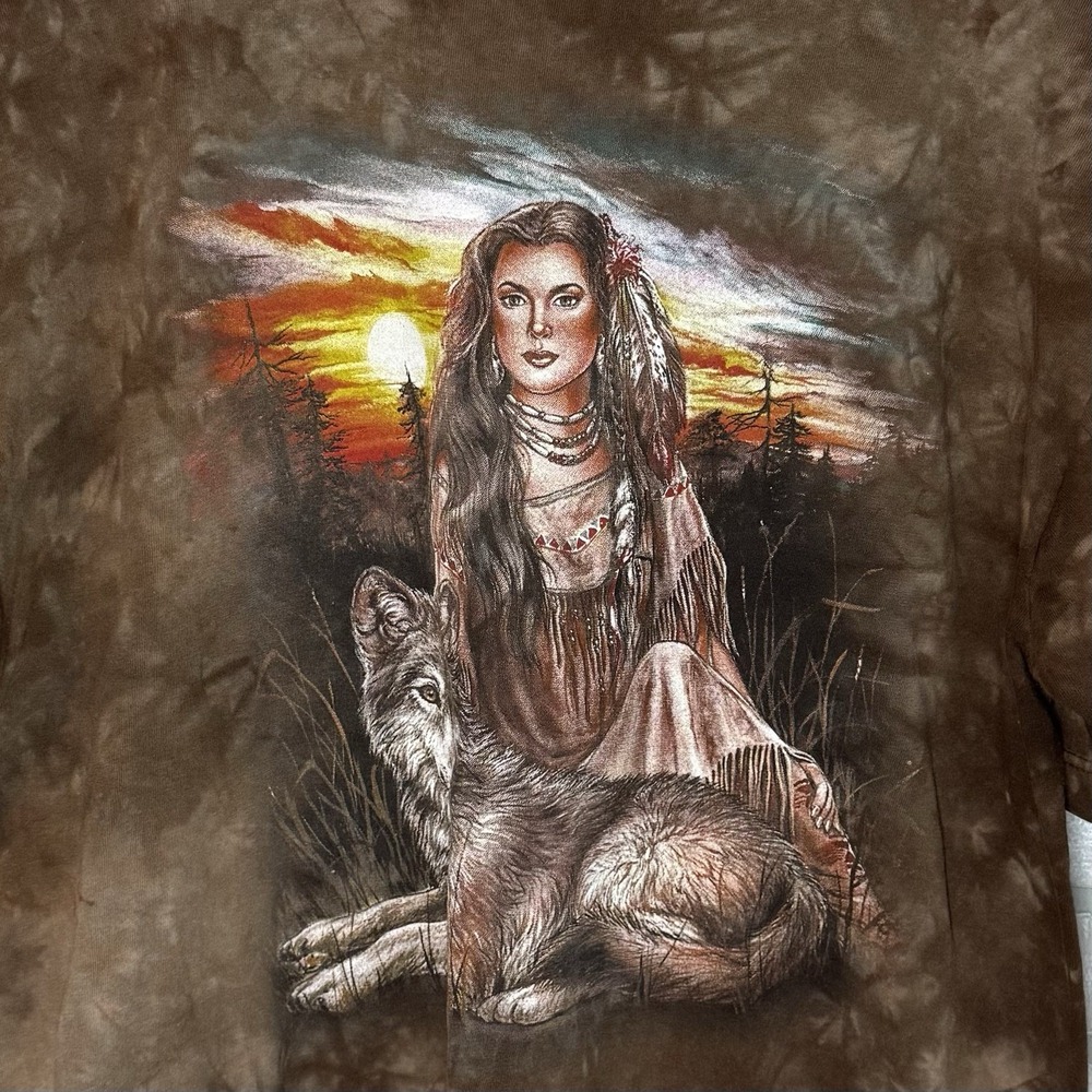 VTG Native American Wolf‎ Sky AOP Eagle Nature Graphic T-Shirt USA Made XL - Picture 2 of 5
